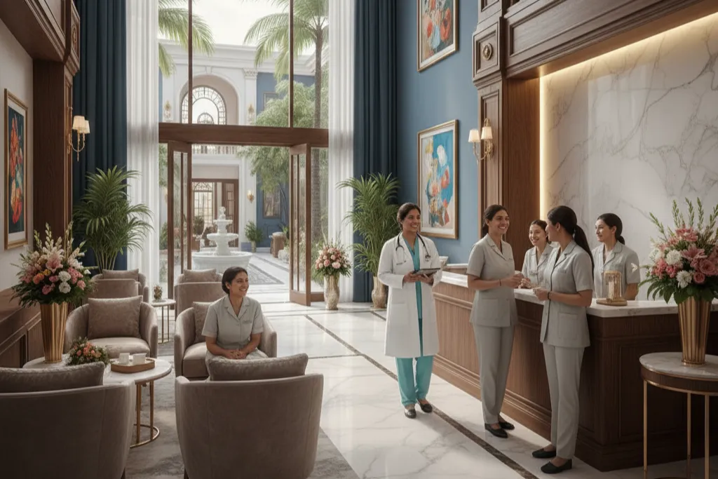 Medical hospital representing restricted healthcare sector